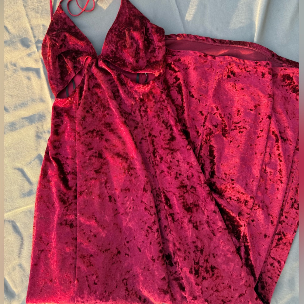 Long red velvet dress